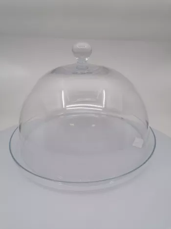 Priehľadná sklenená tácka s kupolou