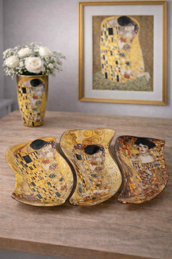 3-sada sklenené tácky,  G. Klimt