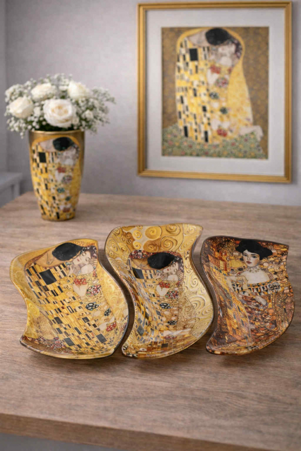 3-sada sklenené tácky,  G. Klimt