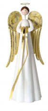 Kovový biely anjel so zlatými krídlami 70cm