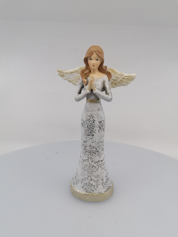 Sivo-zlatý modliaci anjelik 19x9x5cm