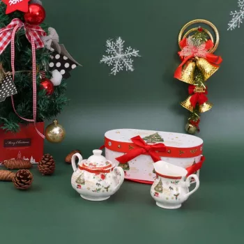 Vianočná porcelánová cukornička mliečnik, stromček