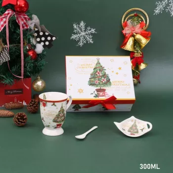 Vianočný hrnček s tanierikom, biely
