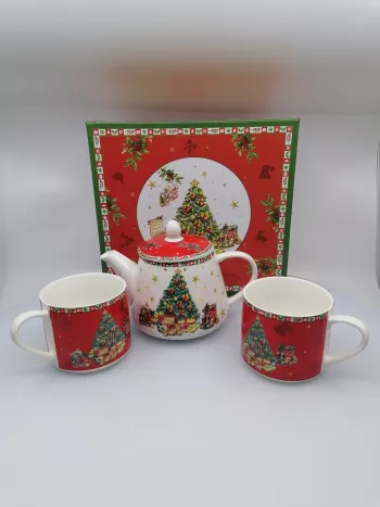 Vianočný čajový set pre dvoch, červeno-biely