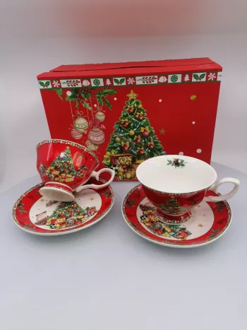 Vianočné čajové šálky pre dvoch, červeno- biele