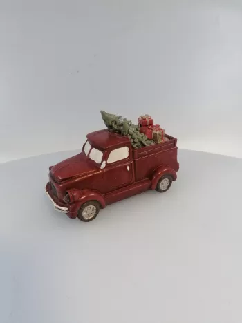 Vianočné červené autíčko so stromčekom a LED svetlami 11,5cm