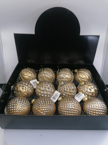 Sklenené zlaté vianočné gule, 10cm, 12 komplet