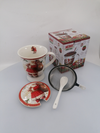 Vianočný porcelánový hrnček s filtrom, Santa Claus, 325ml