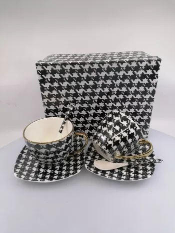 Porcelánové duo šálky so šachovnicovým vzorom, 250ml