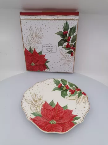 Porcelánový tanier, s motívom  vianočnej ruže, 19cm