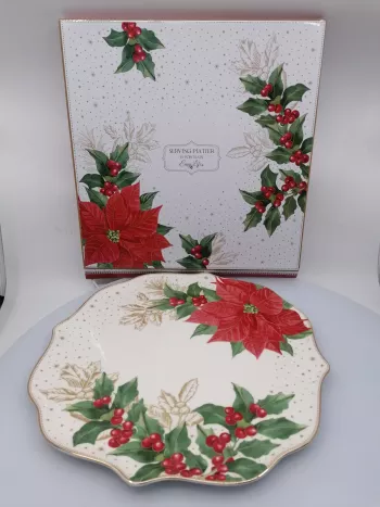 Porcelánový tanier, s motívom  vianočnej ruže, 32cm