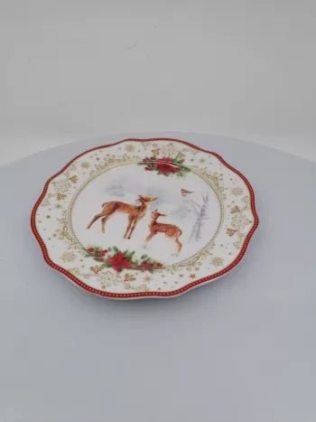 Vianočný porcelánový tanier s dekorom srniek