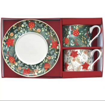 Porcelánové šálky s vianočným  dekorom v elegantnom štýle, 250ml