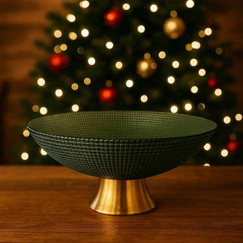 Sklenená misa na kovovej nôžke 