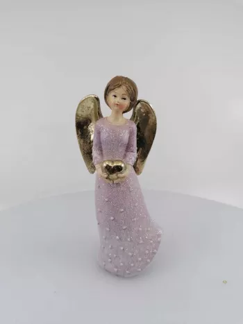 Ružovo-zlatý anjel so srdcom  16cm