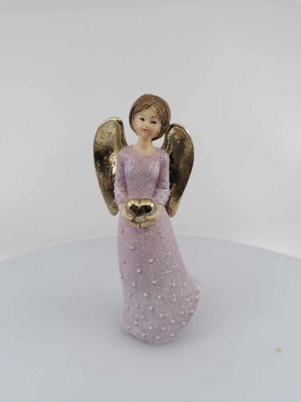 Ružovo-zlatý anjel so srdcom  16cm