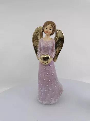 Ružovo-zlatý anjel so srdcom 21cm