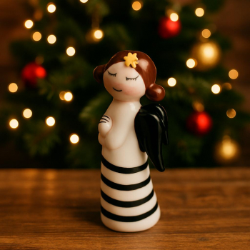 Keramický anjel bielo-čierny 14cm