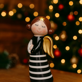 Keramický anjel čierno-biely 14cm