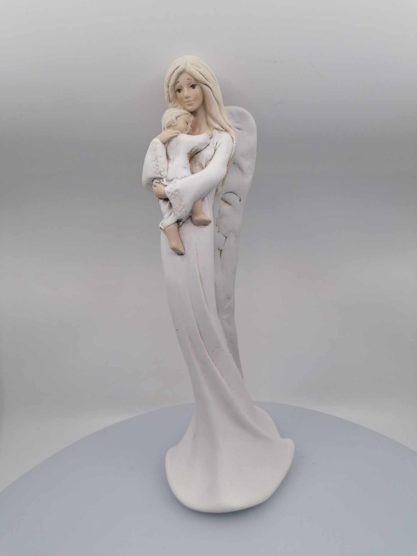 Sadrový anjel biely, s dieťaťom 14x37cm