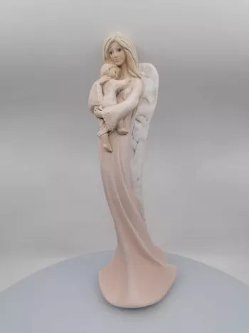 Sadrový anjel  patina, s dieťaťom 14x37cm