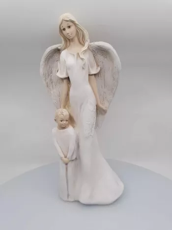 Sadrový anjel biely, s chlapcom 14x34x11cm