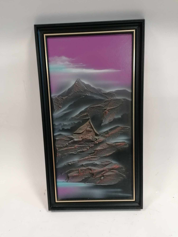 Krajinomaľba, polárna žiara, 37x68cm, 3D-obraz