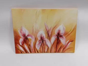Biely iris na plátne, olejomaľba 70x50cm