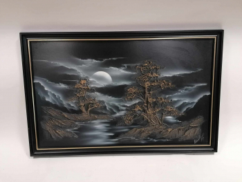 Západ slnka na riekou, čierny 3D-obraz 88x57cm