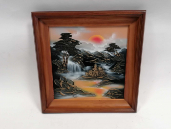 Západ slnka nad hradom, 3D obraz 51x51cm