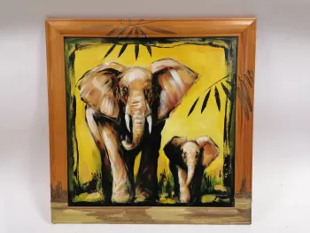 Africké slony, ručná olejomaľba  70x70cm