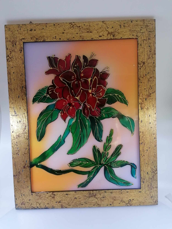 Červené kvety na skle 48x38cm
