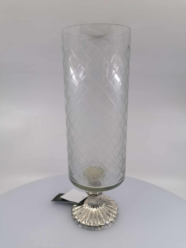 Luxusný sklenený svietnik,  s vzorovaným sklom, 10x32cm
