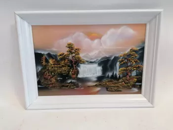 Chata pri vodopáde, 3D-obraz, 70x50cm