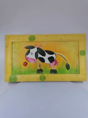 Detský obraz, maľovaná kravička, 27x47cm