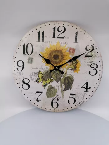 Vintage hodiny so slnečnicovým vzorom, 34x2,5cm