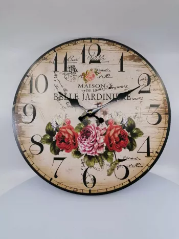 Vintage hodiny s ružičkovým vzorom, 34x2,5cm