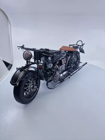 Replika motocykel, strieborná-tmavá, kovová, 36x12x16 cm