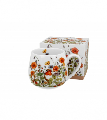 Porcelánový  hrnček na motív lúčnych kvetín, v retro tvare, 430ml