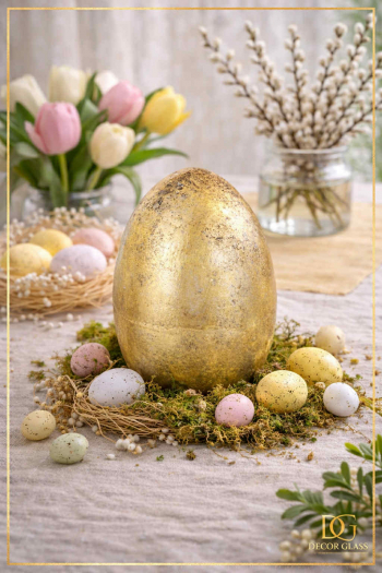 Zlaté keramické veľkonočné vajíčko, 18x13cm