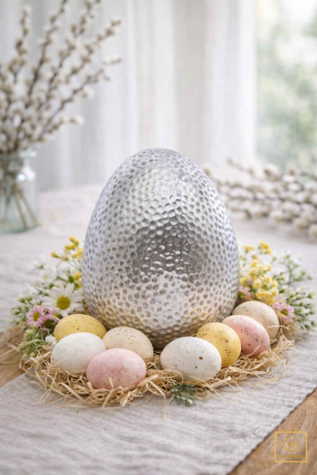 Strieborné keramické veľkonočné vajíčko, 15x11cm