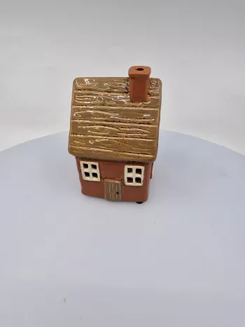 Keramický domček na čajovú sviečku - hnedý - tehlový