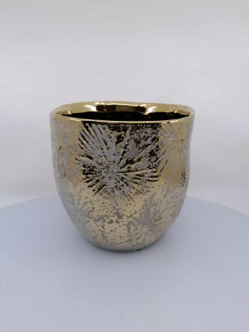 Dekoračný keramický obal na kvety, zlatý 16,5x16cm