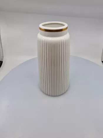 Biela keramická váza so zlatým zdobením, 23x7,5 cm
