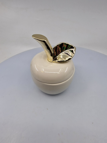 Keramická miska, jablko, biela so zlatým vrchom, 15x11 cm