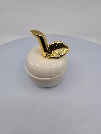 Keramická miska, jablko, biela so zlatým vrchom, 13x10 cm
