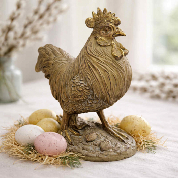 Dekoračná sliepka, hnedá so zlatým dekorom, 20x17 cm