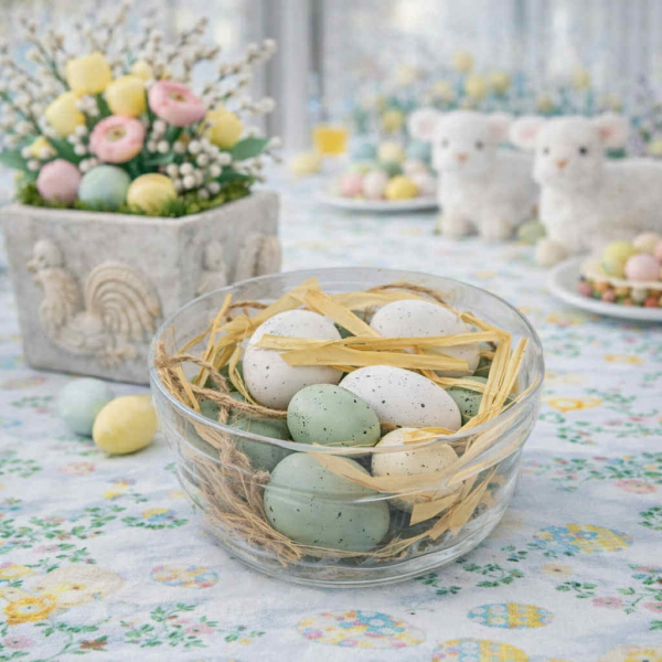 Veľkonočné vajíčka, biele - zelené, 9 ks v balení, 4 cm