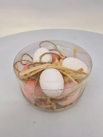 Veľkonočné vajíčka, biele - ružové, 9 ks v balení, 4 cm