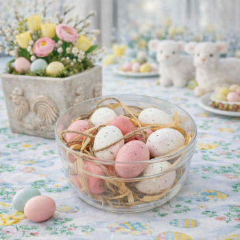 Veľkonočné vajíčka, biele - ružové, 9 ks v balení, 4 cm